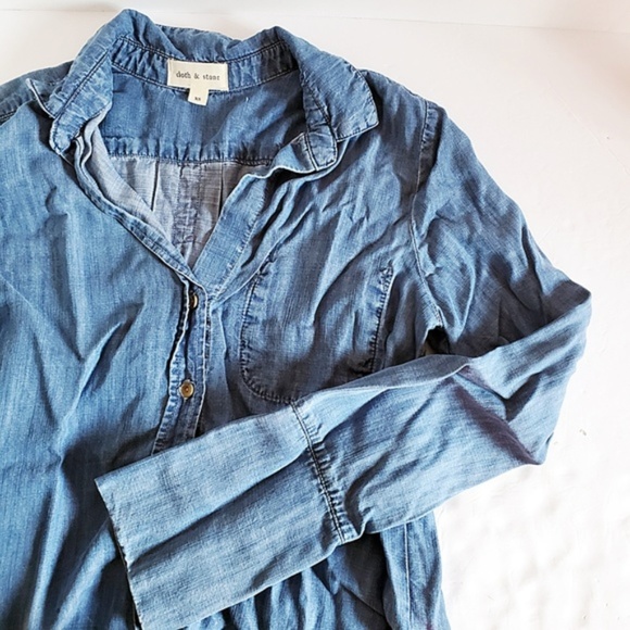 ANTHRO Cloth & Stone Chambray Bell Sleeve Top XS - Picture 2 of 8